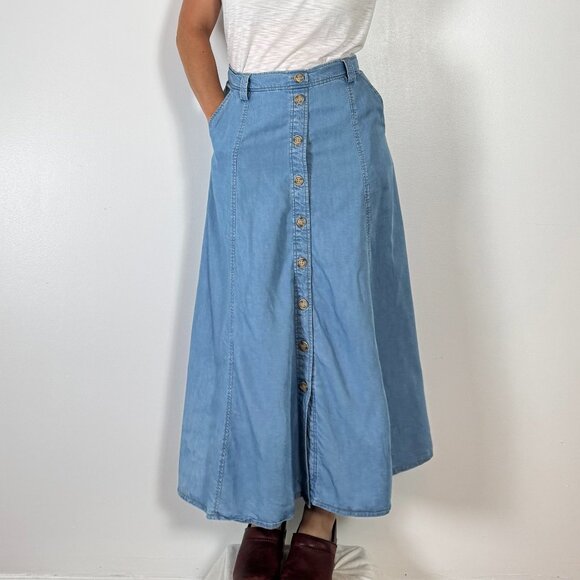 Pre-Loved GARDEUR Button Down Denim Maxi Skirt - Size 6 US - Picture 1 of 10